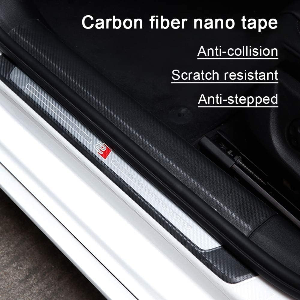 Door Sill Protector Bumper, 3D Carbon Fiber Wrap Film, Automotive Vinyl Film, Door Edge Guards Strip, Anti-Collision Protection (Translucent)