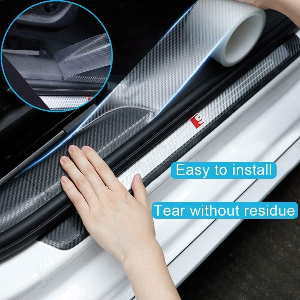 Door Sill Protector Bumper, 3D Carbon Fiber Wrap Film, Automotive Vinyl Film, Door Edge Guards Strip, Anti-Collision Protection (Translucent)