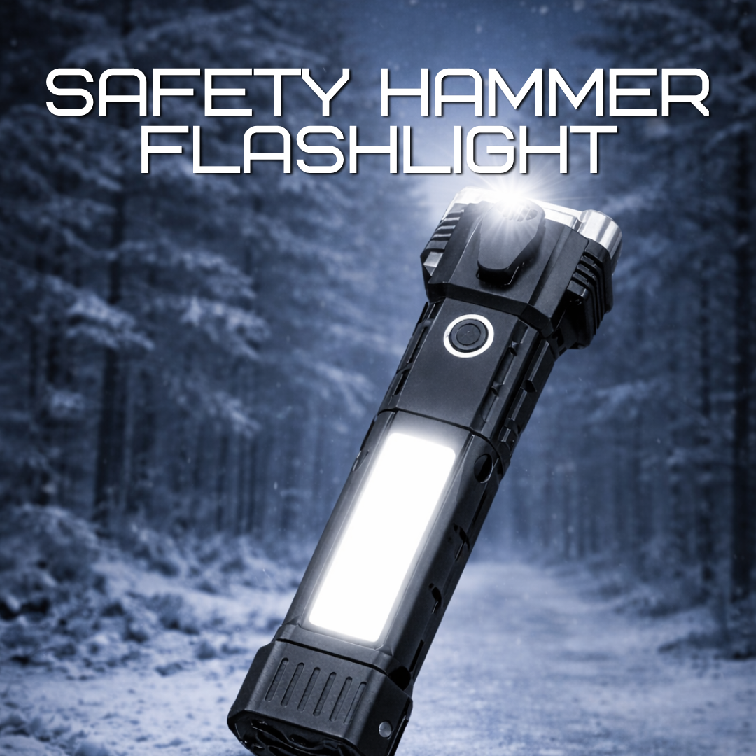 The Safety Hammer Flashlight— Window Breaker & Seatbelt Cutter