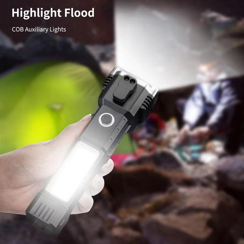 Safety Hammer Flashlight Seat Belt Cutter and Glass Breaker Rescue Tool LED High Lumens Rechargeable Solar Powered Escape Kit