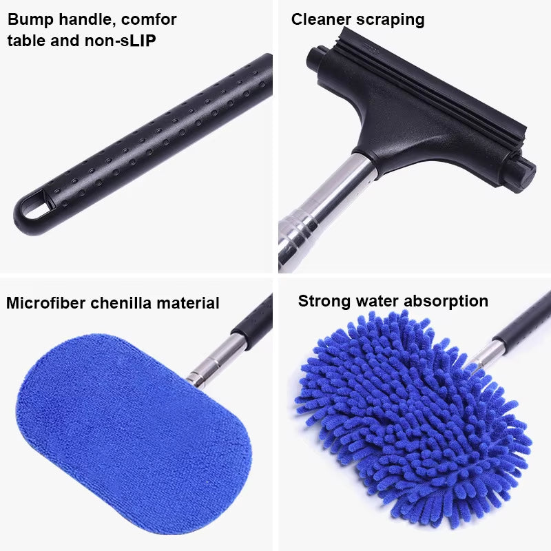 SEAMETAL 3 in 1 Car Window Glass Clean Brush Kit Auto Windshield Wiper Car Detailing Cleaning Wash Tool with Telescopic Handle