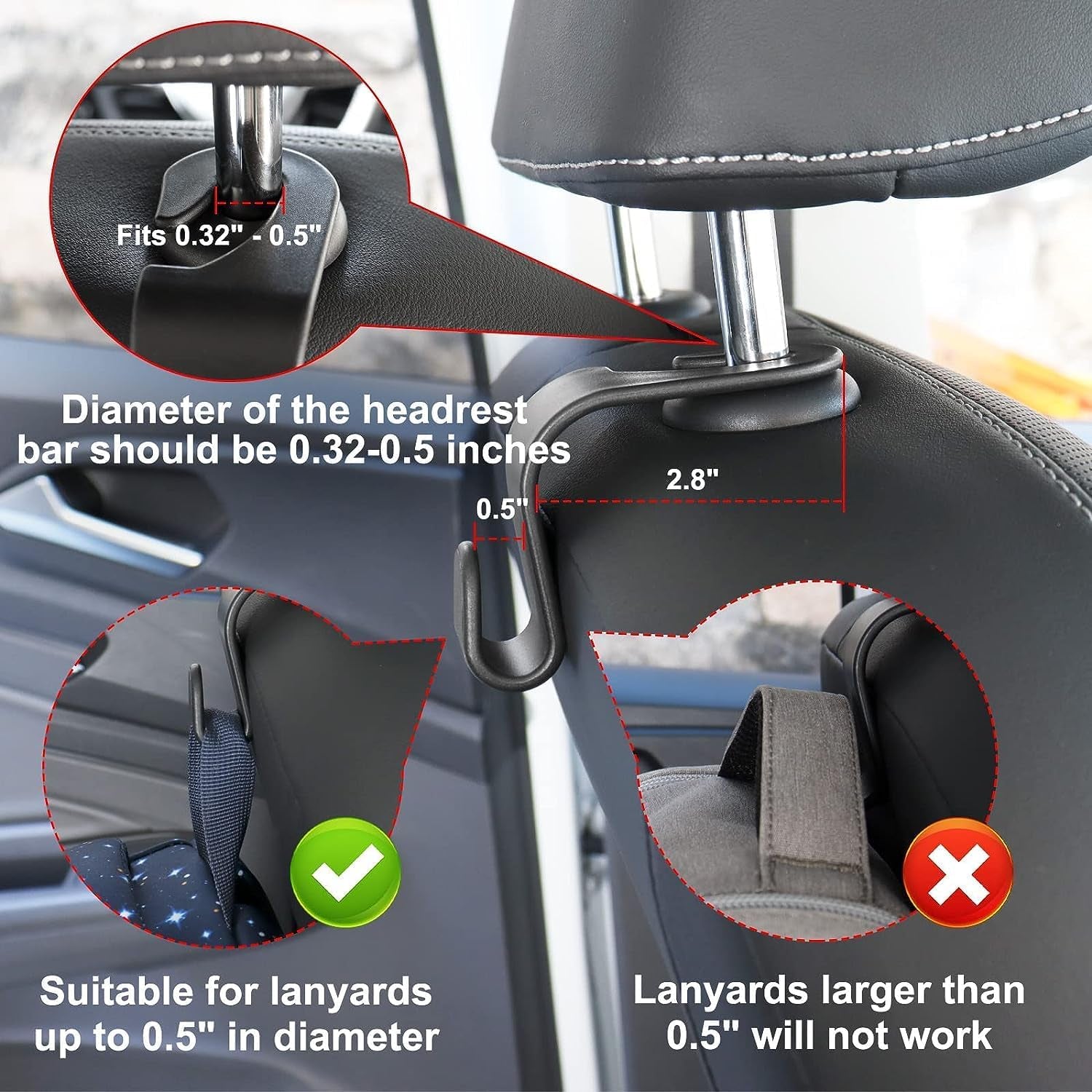 Car Accessories Interior, 4 Pack Car Accessories Include 1 Car Tissue Holder, 1 Car Sunglasses Holder, 2 Car Seat Headrest Hook, Christmas Automotive Car Essentials for Car Sun Visor （Black）