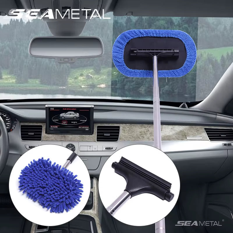 SEAMETAL 3 in 1 Car Window Glass Clean Brush Kit Auto Windshield Wiper Car Detailing Cleaning Wash Tool with Telescopic Handle