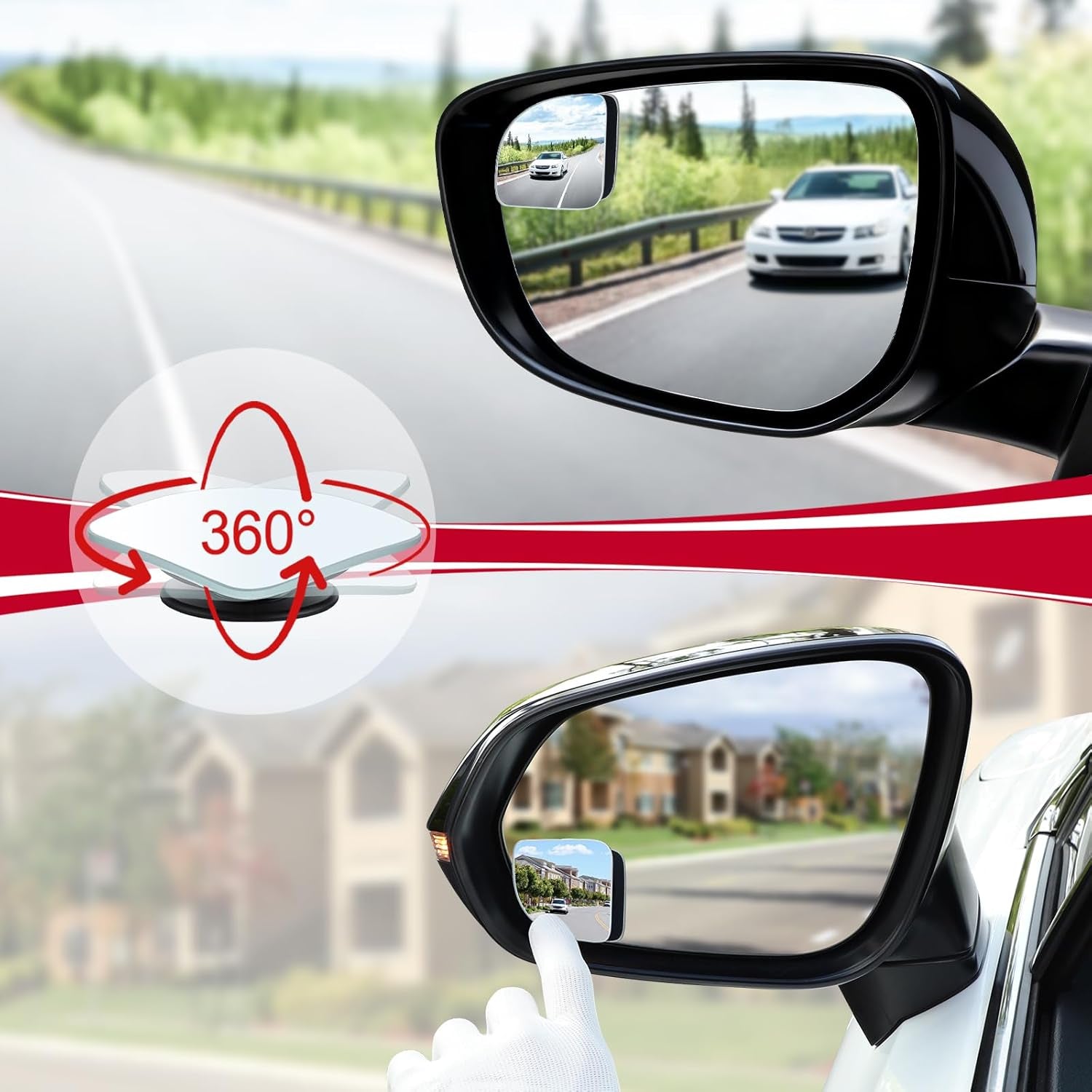 Blind Spot Mirror, Fan HD Glass Frameless Convex Rear View Mirror with Wide Angle Adjustable Stick for Cars SUV and Trucks, Pack of 2