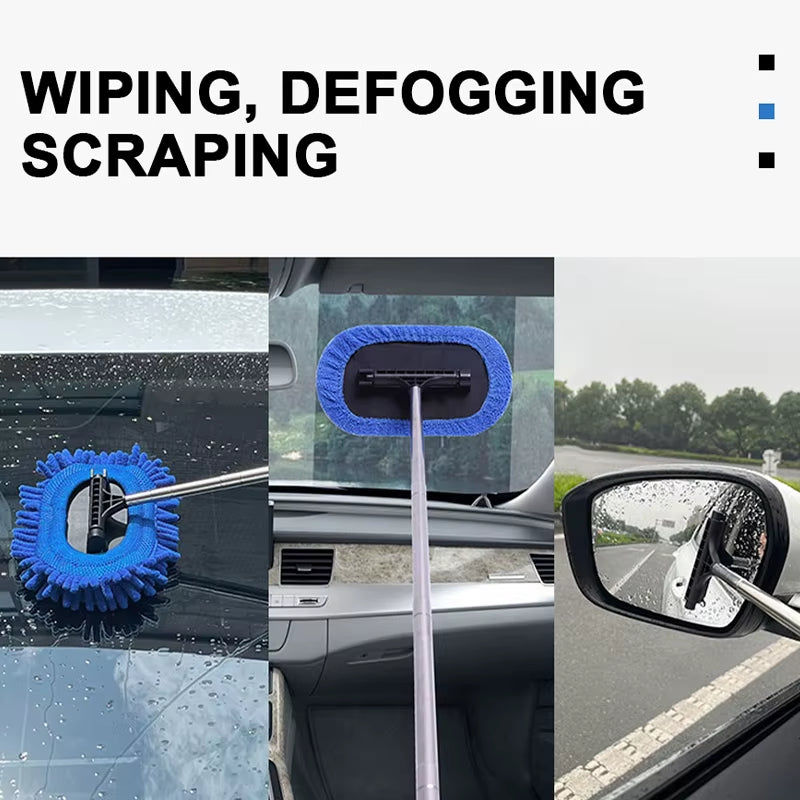 SEAMETAL 3 in 1 Car Window Glass Clean Brush Kit Auto Windshield Wiper Car Detailing Cleaning Wash Tool with Telescopic Handle
