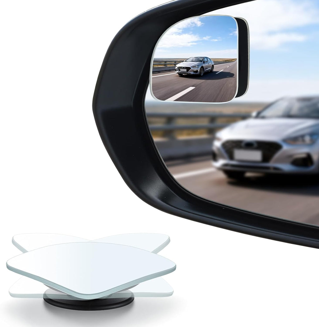 Blind Spot Mirror, Fan HD Glass Frameless Convex Rear View Mirror with Wide Angle Adjustable Stick for Cars SUV and Trucks, Pack of 2